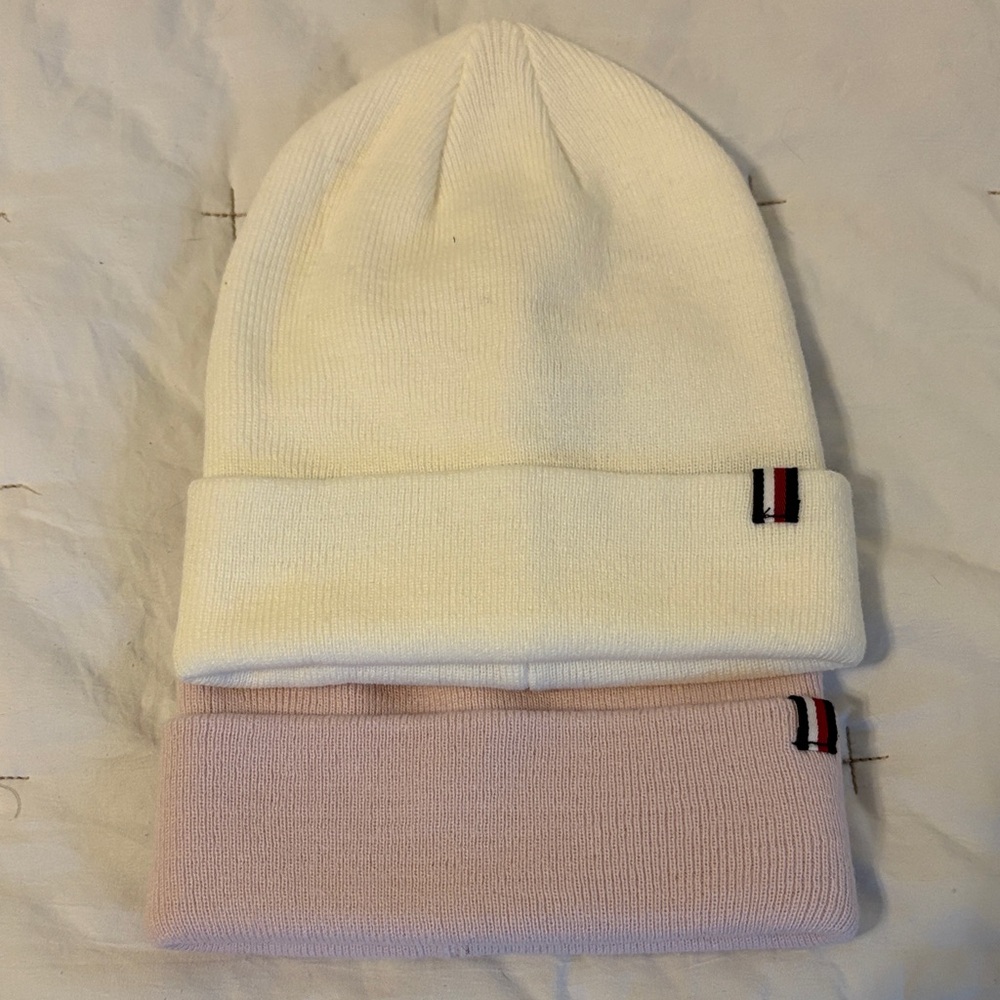 Tommy Hilfiger White/Cream and Pink Beanie Duo